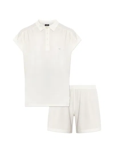 Emporio Armani Buttoned Short-sleeve Pajama Set In White