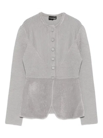 Emporio Armani Buttoned Crewneck Jacket In Gray