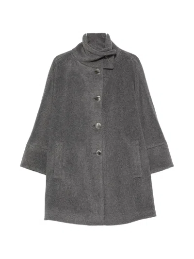 Emporio Armani Button-fastening Funnel-neck Coat In Gray