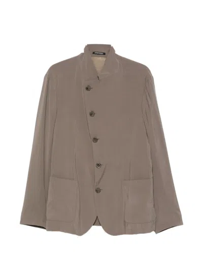 Emporio Armani Tailored Blazer Jacket Front Pockets Stand Collar In Brown