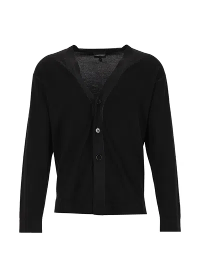 Emporio Armani Button-up Knitted Cardigan In Black