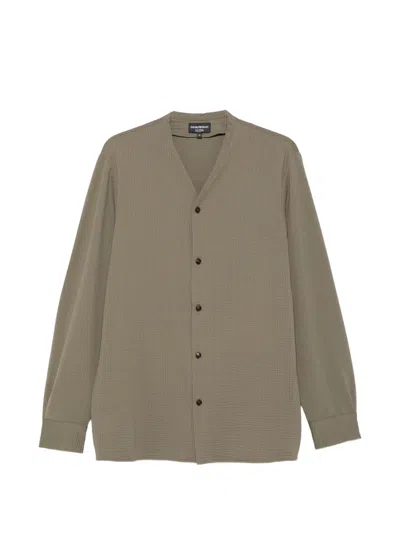 Emporio Armani Button-up V-neck Shirt In Green