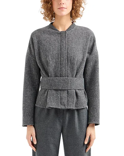 Emporio Armani Caban Belted Coat In Grey Melange