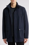 Emporio Armani Caban Stretch Nylon Blend Jacket In Solid Blue Navy