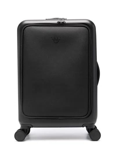 Emporio Armani Trolley Saffiano Telescopic Handle In Black