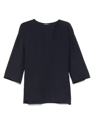 Emporio Armani Asv Recycled Cashmere Jumper With Kimono Sleeves In Blue