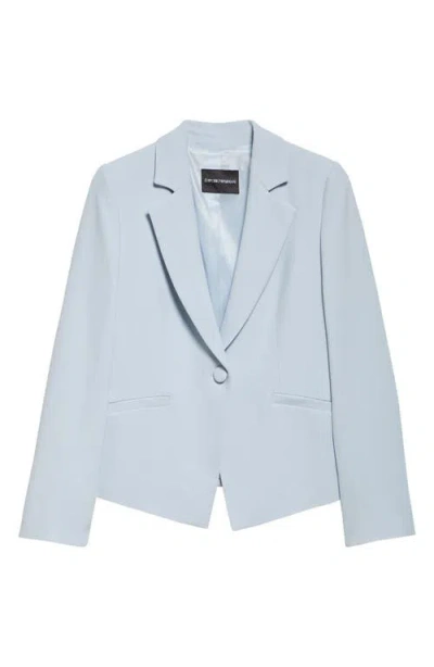 Emporio Armani Cady One-button Crepe Crop Blazer In Zen Blue