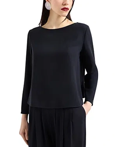 Emporio Armani Cady Ruffled Back Blouse In Navy Blue