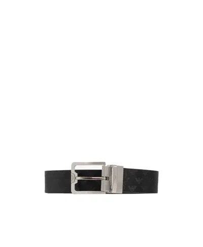 Emporio Armani Logo Engraved Buckle Belt In Black