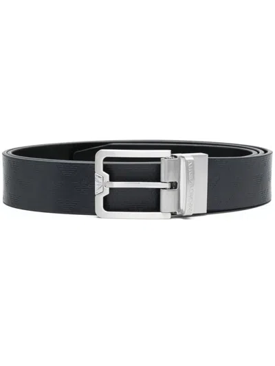 Emporio Armani Calf-leather Buckled Belt In Schwarz