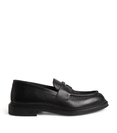 Emporio Armani Calfskin Loafers In Black