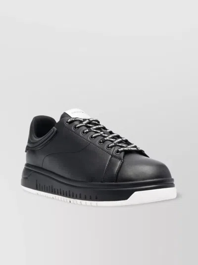EMPORIO ARMANI CALFSKIN LOW-TOP RUBBER SOLE SNEAKERS