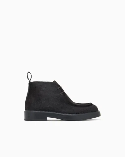 Emporio Armani Calfskin Pony Hair Chukka Boots In Black
