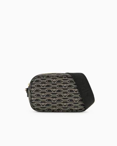 Emporio Armani Official Store Camera Case With Shoulder Strap And All-over Monogram Print In Noir
