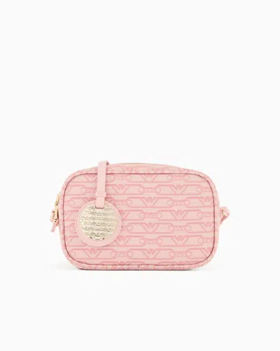 Emporio Armani Camera Case With Shoulder Strap And All-over Monogram Print In Pink