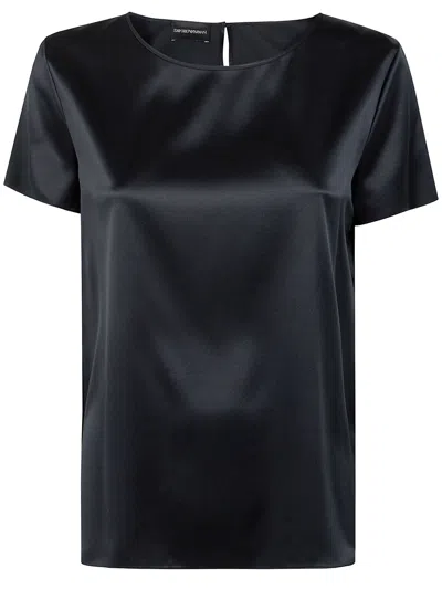 Emporio Armani Short-sleeved Silk Blouse In Blue