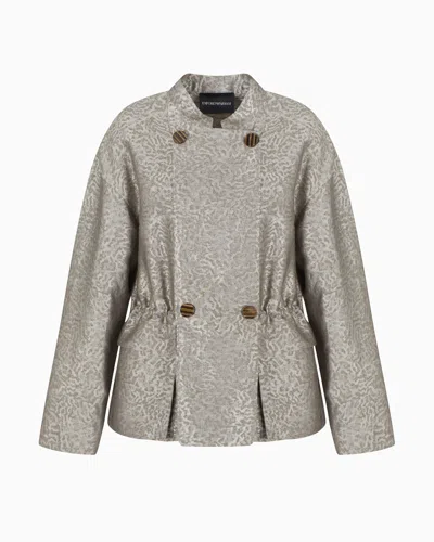 Emporio Armani Camouflage Jacquard Linen-blend Jacket With Drawstring In Grey