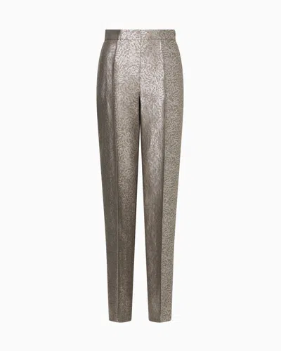 Emporio Armani Camouflage Jacquard Linen Blend Trousers In Grey