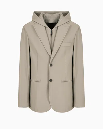 EMPORIO ARMANI CANNETÉ STRETCH NYLON BLAZER WITH DETACHABLE INNER PANEL AND HOOD