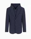 Emporio Armani Canneté Fabric Jacket With Detachable Panel In Navy Blue