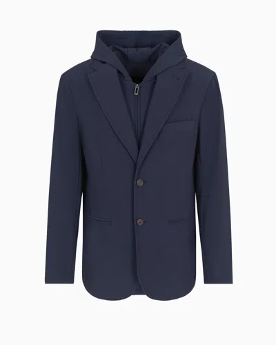 EMPORIO ARMANI CANNETÉ STRETCH NYLON BLAZER WITH DETACHABLE INNER PANEL AND HOOD