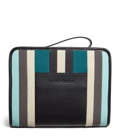 Emporio Armani Canvas Striped Pouch In Multi