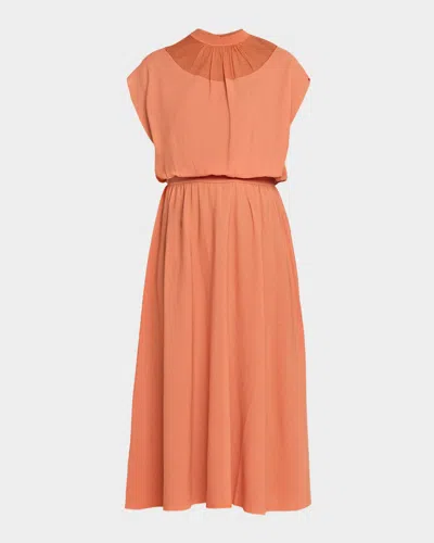 Emporio Armani Cap-sleeve Knit Midi Dress In Orange