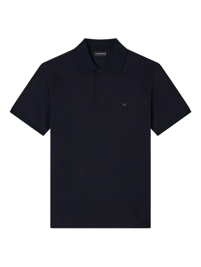 Emporio Armani Capsule Logo Cotton Polo Shirt In Blue