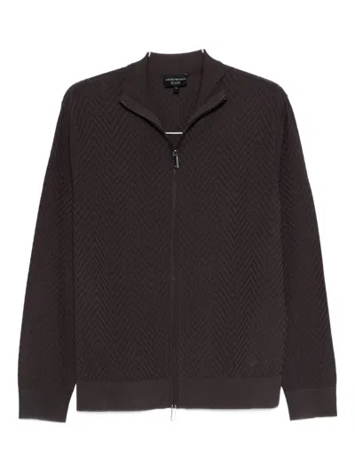 Emporio Armani Capsule Pre Chevron Cardigan In Brown