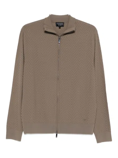 Emporio Armani Capsule Pre Chevron Cardigan In Brown