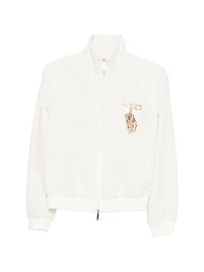 Emporio Armani Tweed Knit Blouson Jacket High Collar In White