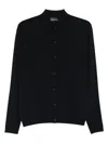 Emporio Armani Travel Essentials Plain-knit Virgin-wool Cardigan In Blue