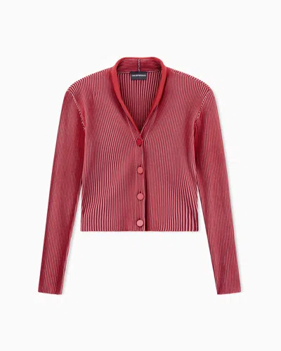 Emporio Armani Plated-effect Kfb Fabric Cardigan In Red
