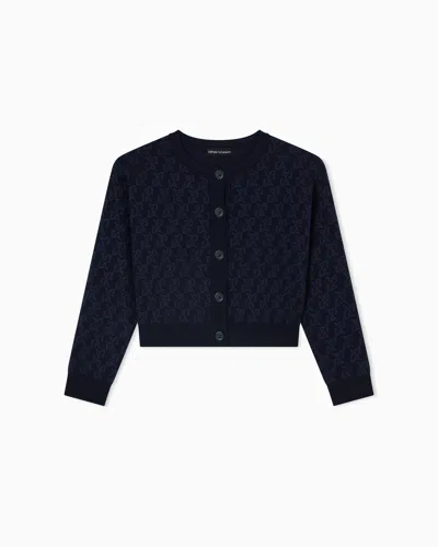 Emporio Armani Kids' Cardigan In A Jacquard Knit With An All-over Ea Logo