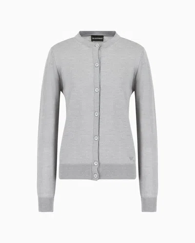 Emporio Armani Cardigan In Plain-knit, Pure Virgin Wool In Gray