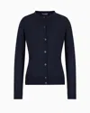 Emporio Armani Cardigan In Plain-knit, Pure Virgin Wool In Navy Blue