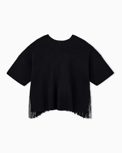 Emporio Armani Cardigan In Viscose Ottoman With Round Neck And Fringe In Animal Print