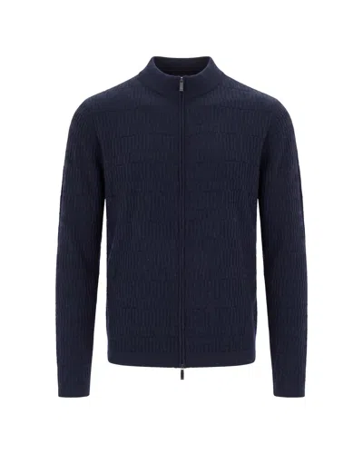 Emporio Armani Cardigan Operato Fancy Stitch Navy In Black