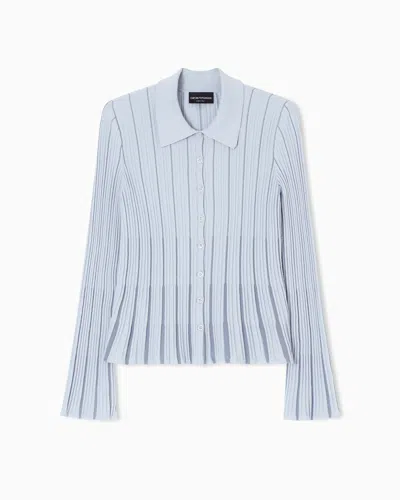 Emporio Armani Collared Cardigan Sweater In Blue