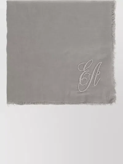 Emporio Armani Cashmere Blend Logo Embroidered Scarf In Gray