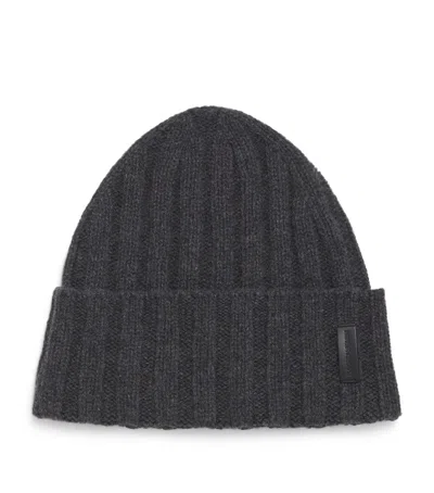 Emporio Armani Cashmere Logo Beanie In Black