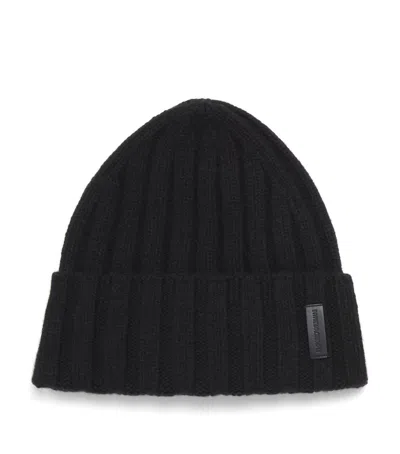 Emporio Armani Cashmere Logo Beanie In Black