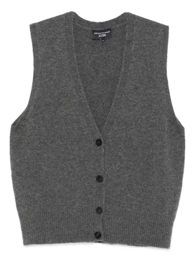Emporio Armani Sleeveless Cashmere Top Ribbed Hem In Gray