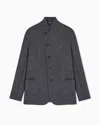 Emporio Armani Textured Fabric Blazer Featuring Front Pockets In Gray