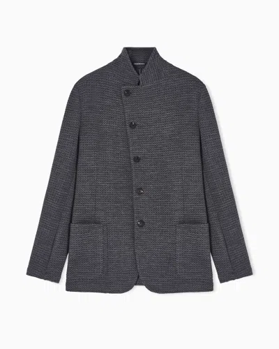 EMPORIO ARMANI GURU-COLLAR JACKET WITH OFF-CENTRE FASTENING IN A 3D JERSEY KNIT