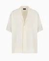 Emporio Armani Light Wool Short Sleeved Oversized Fit Button Up Shirt In Weiss