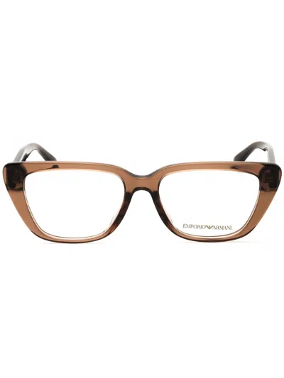 Emporio Armani Cat Eye Women's Eyeglasses - Designer Frame With Premium Acetate In Brown