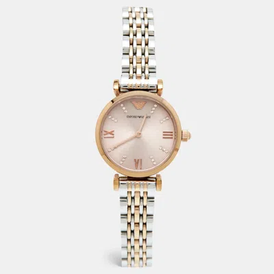 Pre-owned Emporio Armani Champagne Two-tone Stainless Steel Ar11223 Women's Wristwatch 28 Mm In Gold