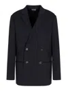 Emporio Armani Double-breasted Blazer In A Twill Bull Fabric In Black