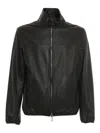 Emporio Armani Leather Jacket With Stand-up Collar In Black
